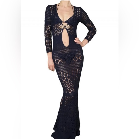 Emilio Pucci Long Crochet Dress Navy Blue Size 6